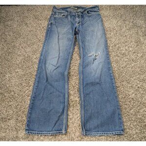 BKE Justin Bootcut Jeans Mens 33L 33x32 Blue Distressed Denim Cowboy